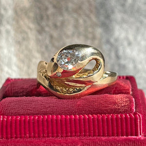 Victorian 14K Gold Diamond Snake Ring, c. 1880