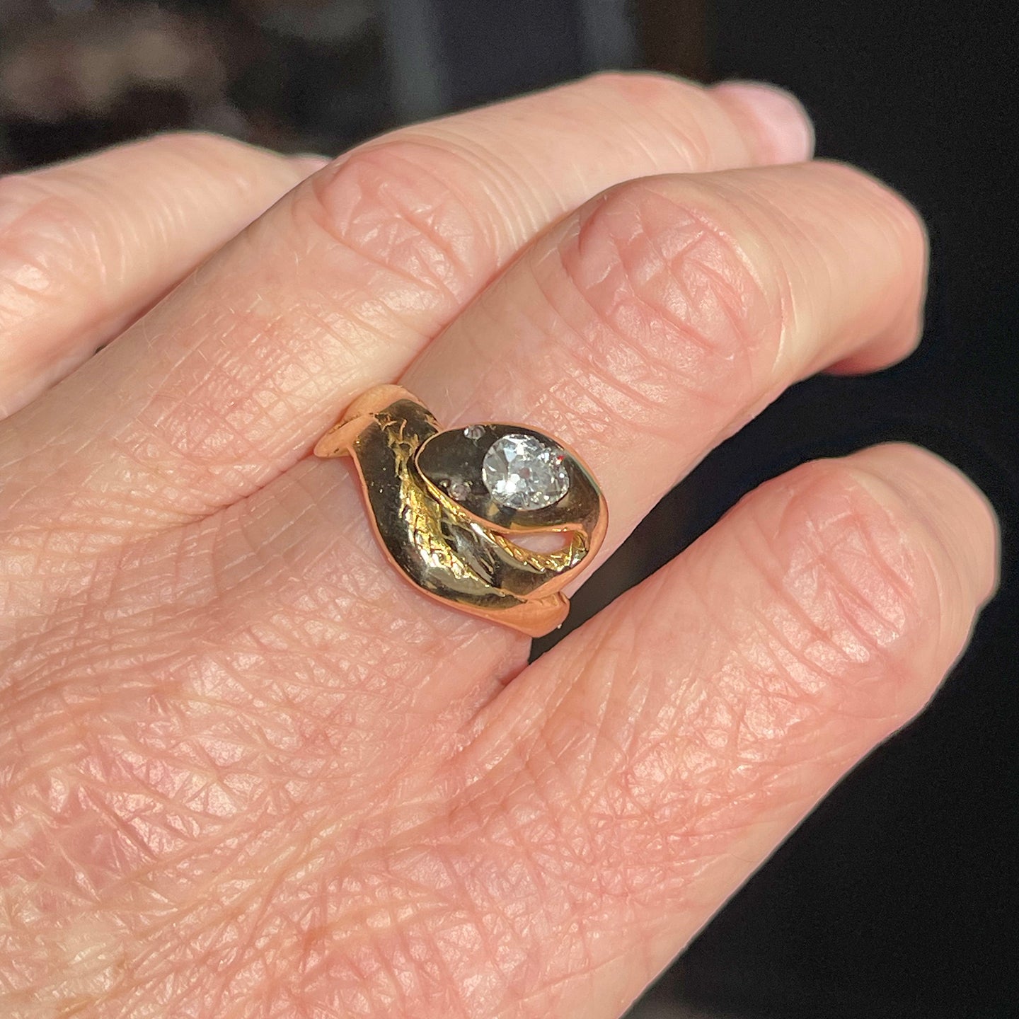 Victorian 14K Gold Diamond Snake Ring, c. 1880