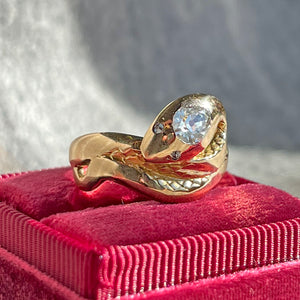 Victorian 14K Gold Diamond Snake Ring, c. 1880