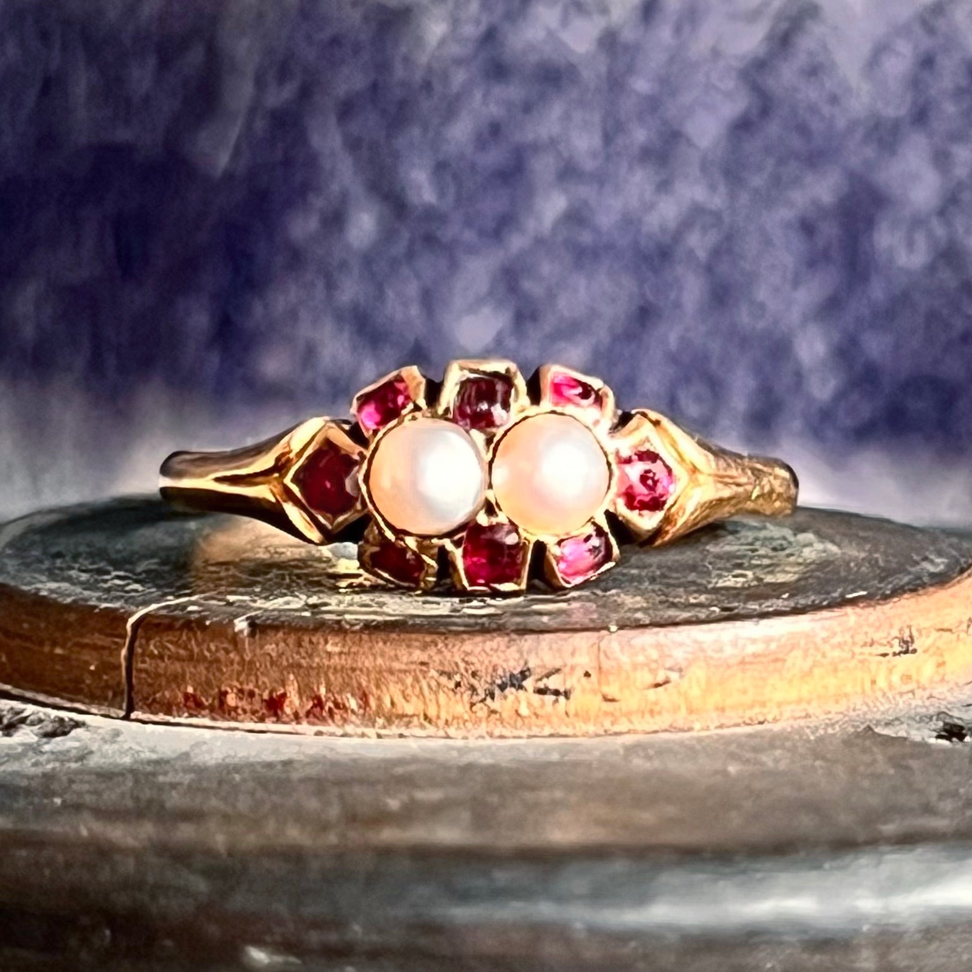 Victorian Garnet Pearl 18k Gold Ring, Circa 1860