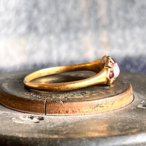 Victorian Garnet Pearl 18k Gold Ring, Circa 1860