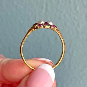 Victorian Garnet Pearl 18k Gold Ring, Circa 1860