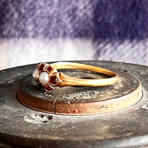 Victorian Garnet Pearl 18k Gold Ring, Circa 1860