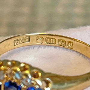 Edwardian Sapphire Diamond Ring 18k Gold 1904