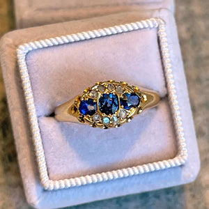 Edwardian Sapphire Diamond Ring 18k Gold 1904