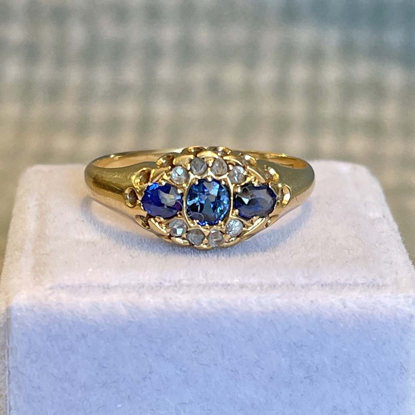 Edwardian Sapphire Diamond Ring 18k Gold 1904