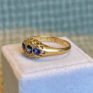 Edwardian Sapphire Diamond Ring 18k Gold 1904