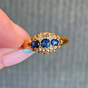 Edwardian Sapphire Diamond Ring 18k Gold 1904