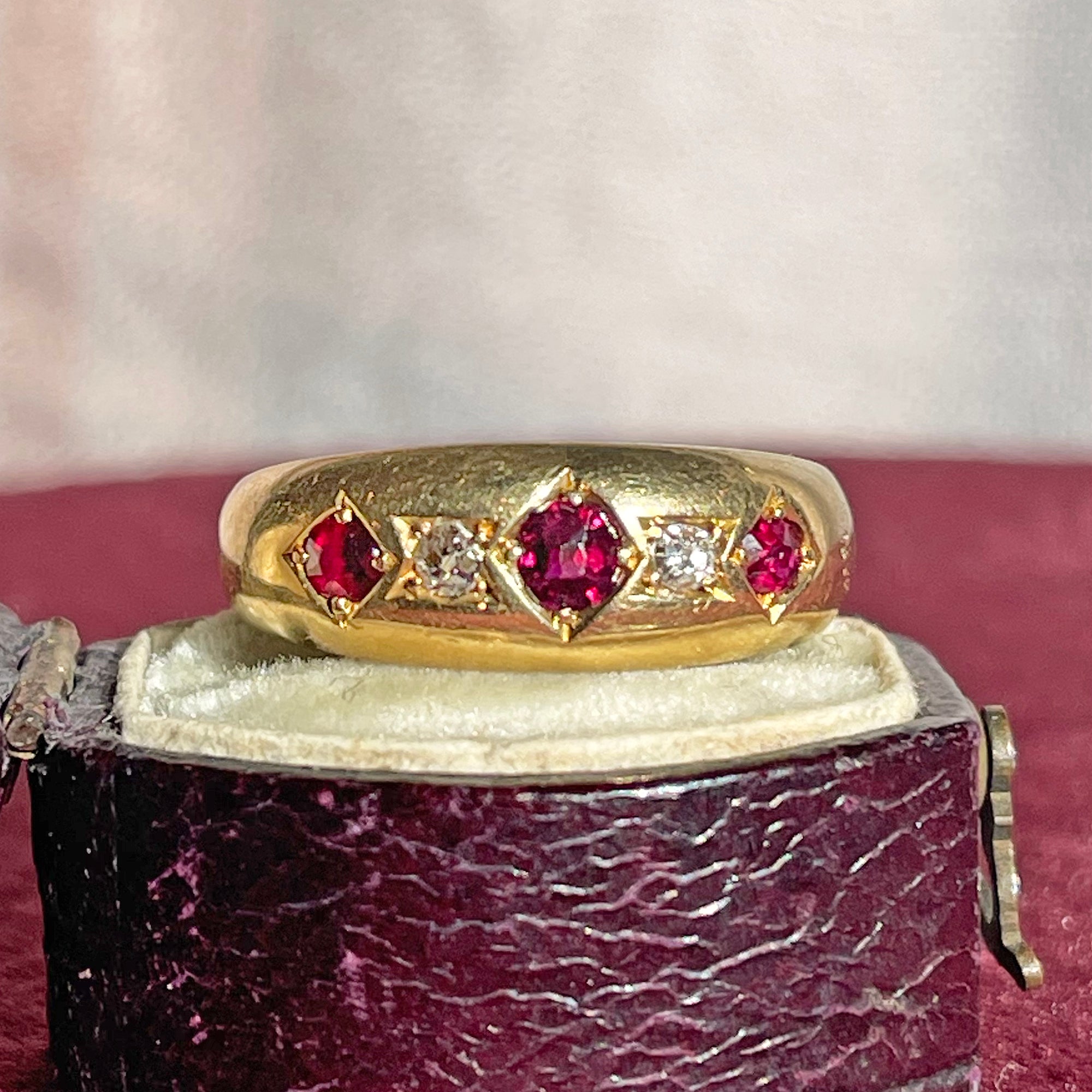 Victorian Ruby Diamond Ring 18k Gold Dated 1894