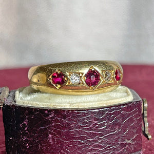 Victorian Ruby Diamond Ring 18k Gold Dated 1894