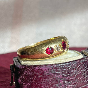 Victorian Ruby Diamond Ring 18k Gold Dated 1894