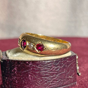 Victorian Ruby Diamond Ring 18k Gold Dated 1894