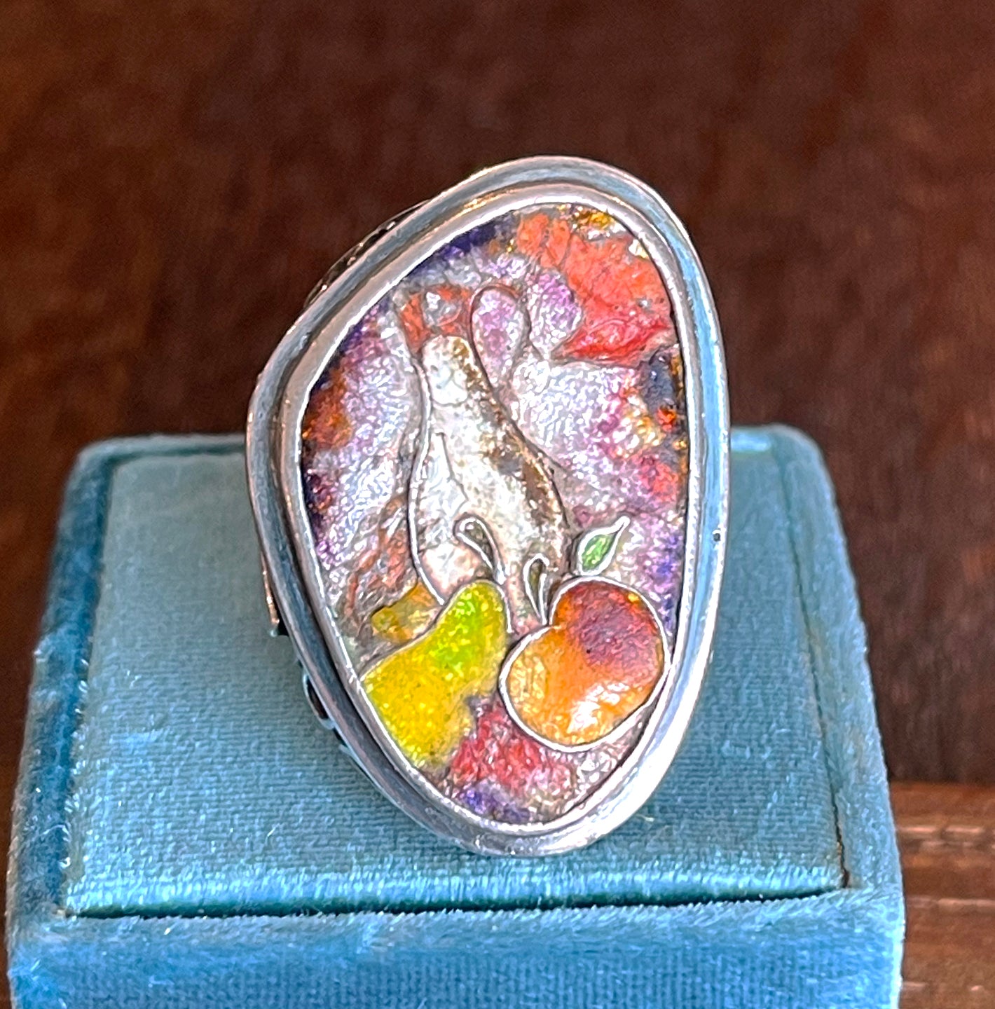 Enamel Still Life Silver Ring