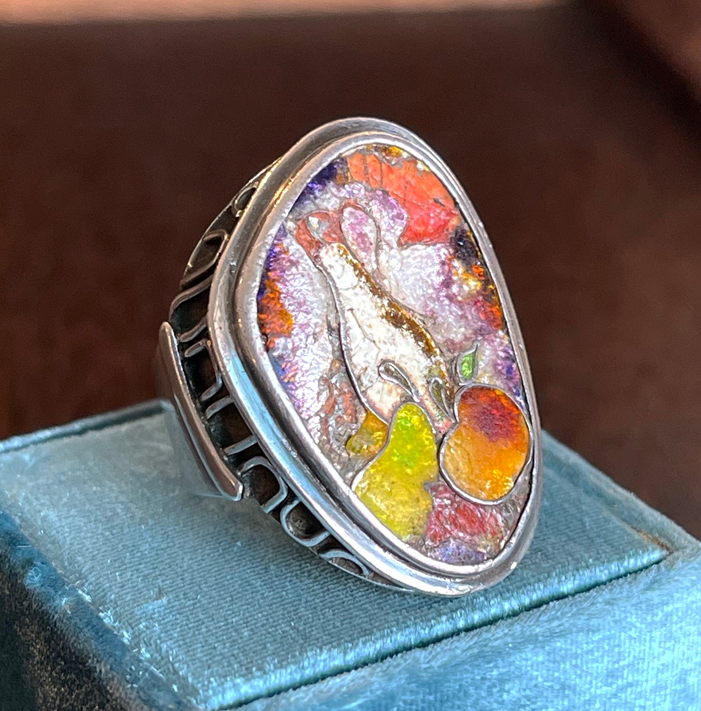 Enamel Still Life Silver Ring