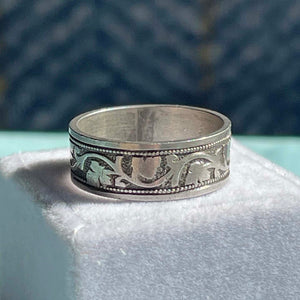 Antique Victorian Engraved Silver Band Ring 1881