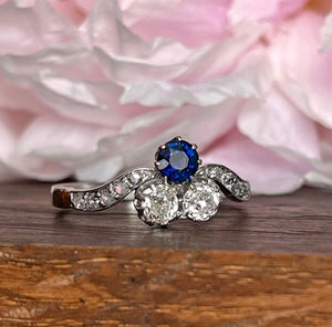 Antique Belle Epoch Sapphire Diamond Ring Trefoil