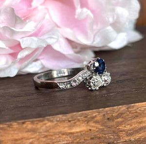 Antique Belle Epoch Sapphire Diamond Ring Trefoil