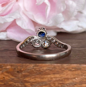 Antique Belle Epoch Sapphire Diamond Ring Trefoil