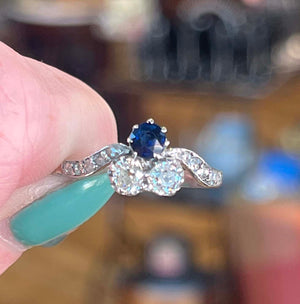 Antique Belle Epoch Sapphire Diamond Ring Trefoil