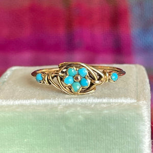 Victorian Turquoise Forget-Me-Not Ring in 15K Gold, c. 1870