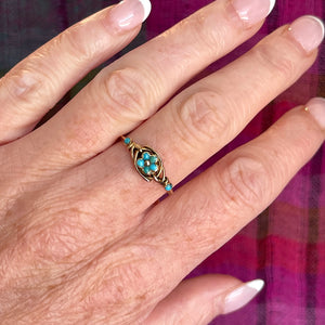 Victorian Turquoise Forget-Me-Not Ring in 15K Gold, c. 1870