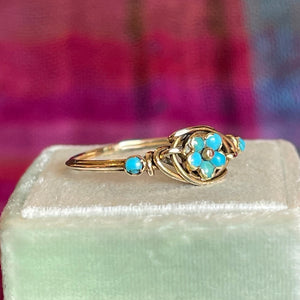 Victorian Turquoise Forget-Me-Not Ring in 15K Gold, c. 1870