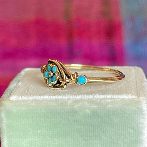 Victorian Turquoise Forget-Me-Not Ring in 15K Gold, c. 1870