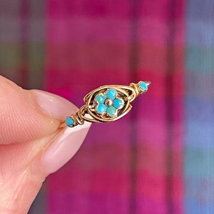 Victorian Turquoise Forget-Me-Not Ring in 15K Gold, c. 1870