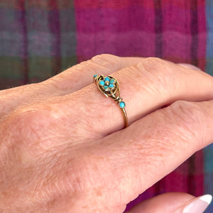 Victorian Turquoise Forget-Me-Not Ring in 15K Gold, c. 1870