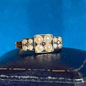 Victorian 15k Gold Pearl and Ruby Ring, Birmingham, 1876