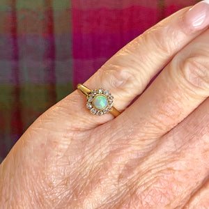 Victorian Opal Diamond Cluster Ring Halo 18k Gold