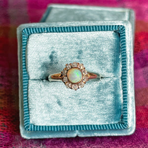 Victorian Opal Diamond Cluster Ring Halo 18k Gold