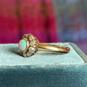 Victorian Opal Diamond Cluster Ring Halo 18k Gold