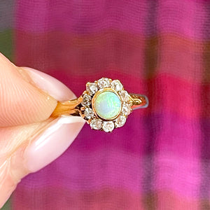 Victorian Opal Diamond Cluster Ring Halo 18k Gold