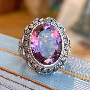 Antique Large Silver Pierced Amethyst Ring