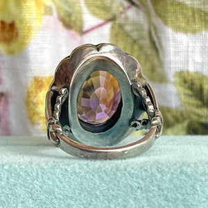 Antique Large Silver Pierced Amethyst Ring