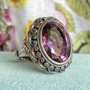 Antique Large Silver Pierced Amethyst Ring