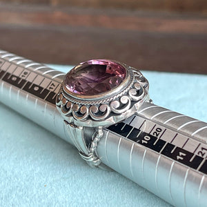 Antique Large Silver Pierced Amethyst Ring