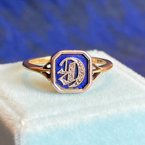Edwardian Diamond 'D" Initial Ring 18k Platinum
