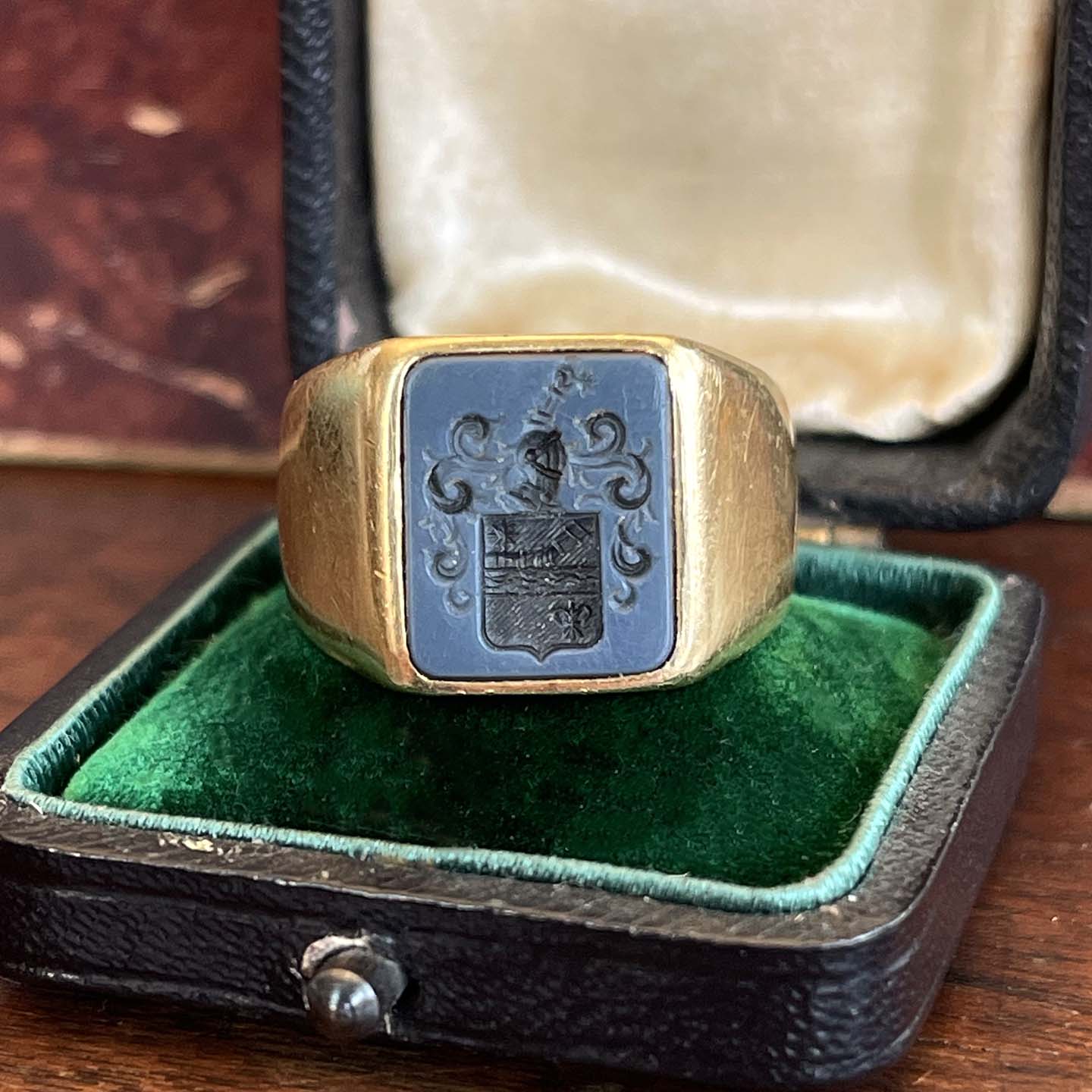 Antique French Sardonyx Signet Ring Intaglio 18k Gold