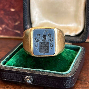 Antique French Sardonyx Signet Ring Intaglio 18k Gold