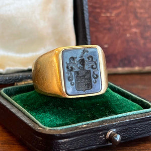 Antique French Sardonyx Signet Ring Intaglio 18k Gold