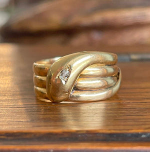 Edwardian Snake Ring 18k Gold Diamond Head