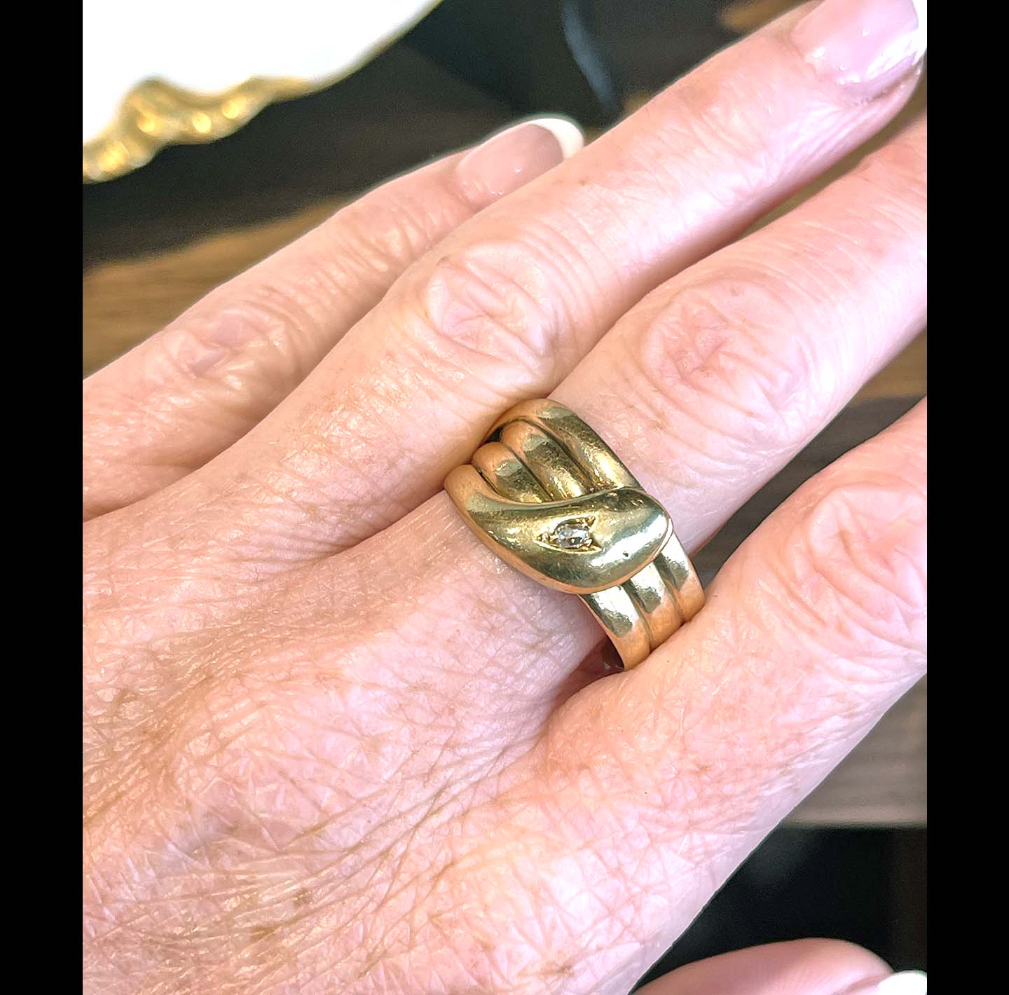 Edwardian Snake Ring 18k Gold Diamond Head