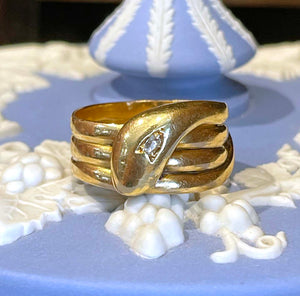 Edwardian Snake Ring 18k Gold Diamond Head