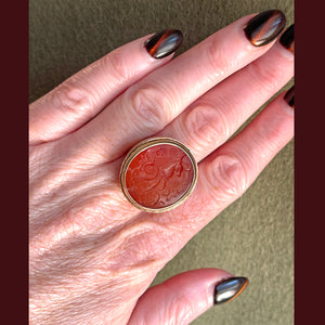 Antique Carnelian Intaglio Seal Ring in 9K Gold