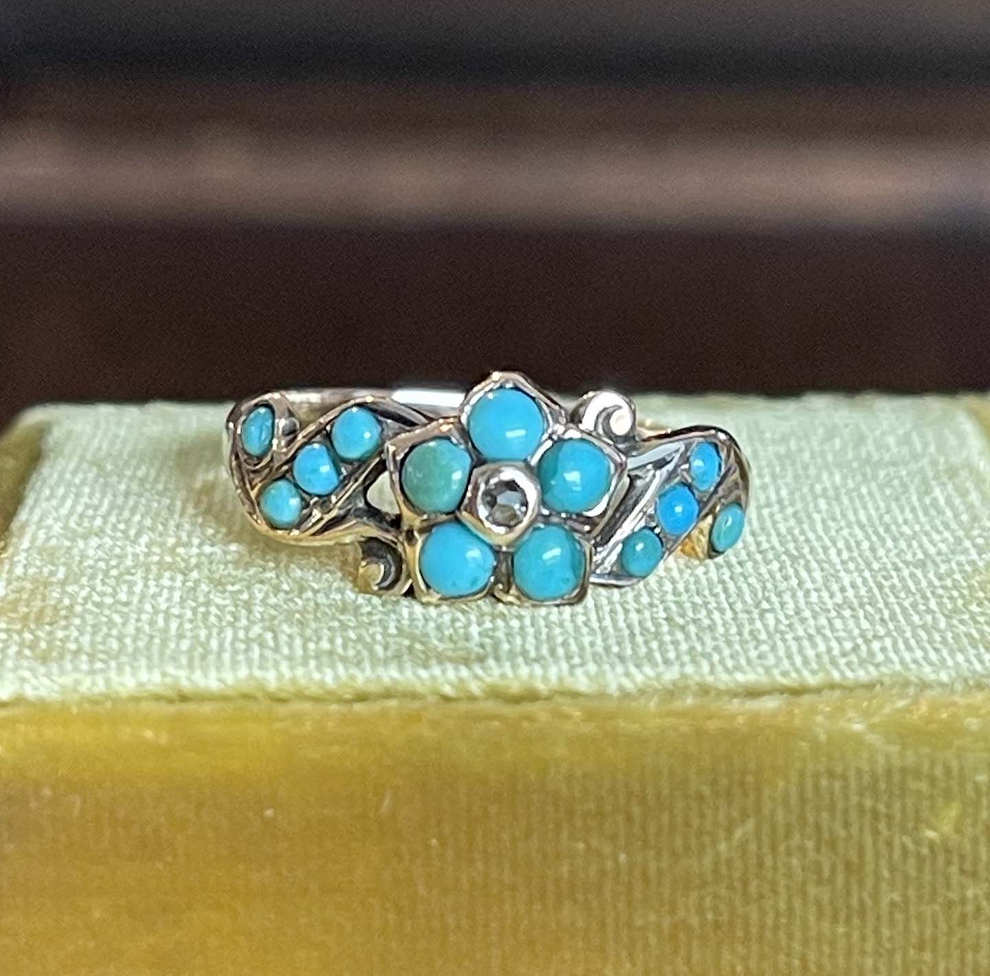 Victorian Forget Me Not Turquoise Gold Ring