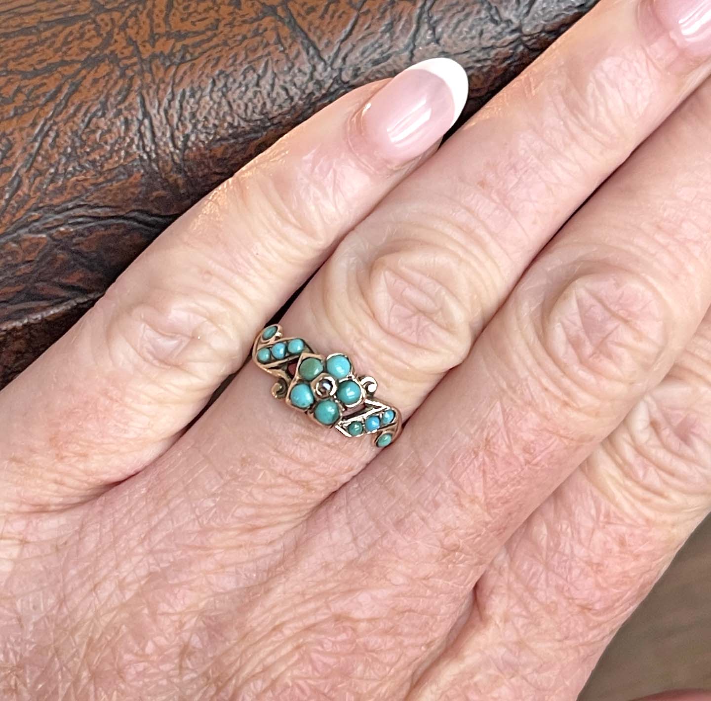 Victorian Forget Me Not Turquoise Gold Ring