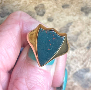 Antique Edwardian Bloodstone Signet Ring 18k Gold Shield Shape