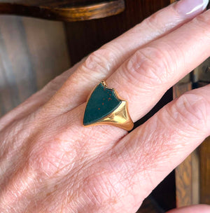 Antique Edwardian Bloodstone Signet Ring 18k Gold Shield Shape